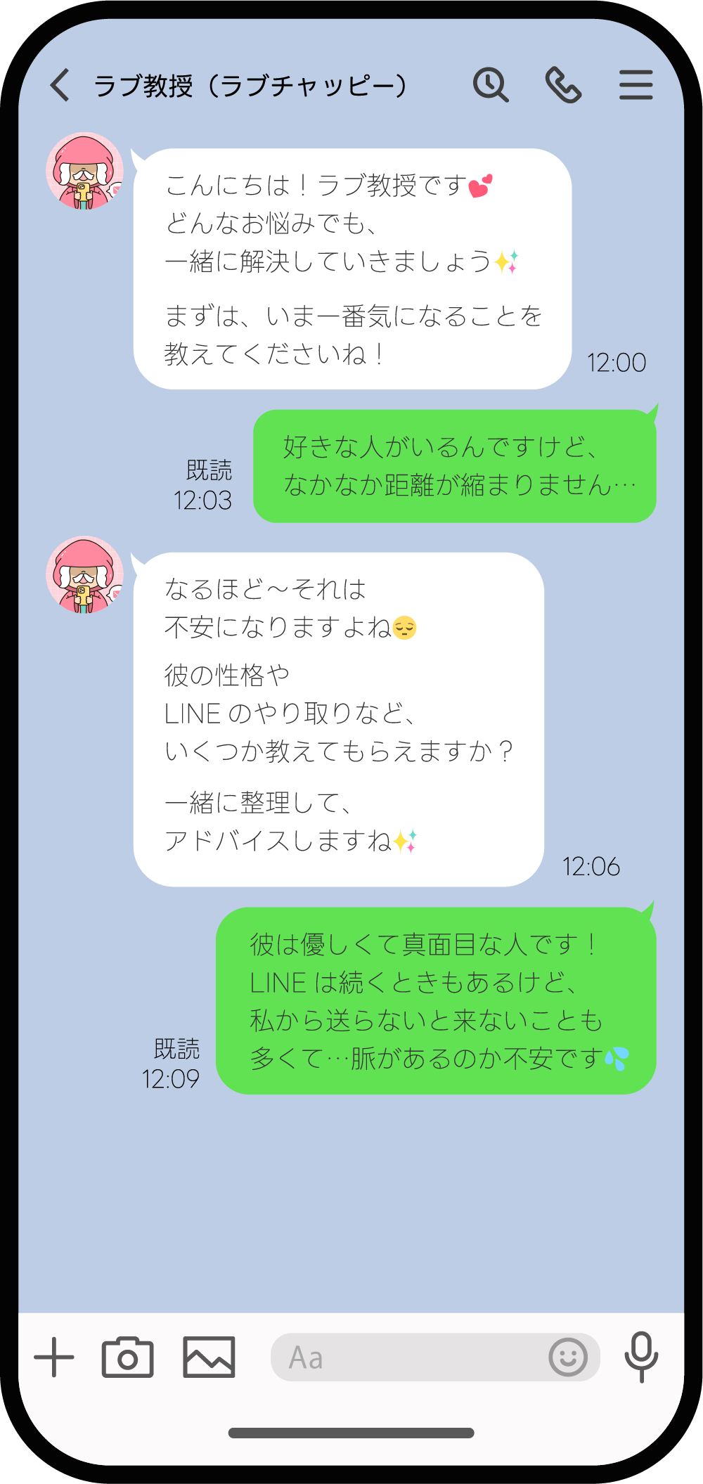 ラブ教授とのLINEトーク画面